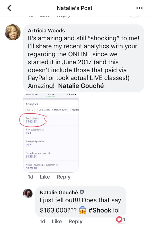 Natalie gouche social media coaching testimony from Artricia